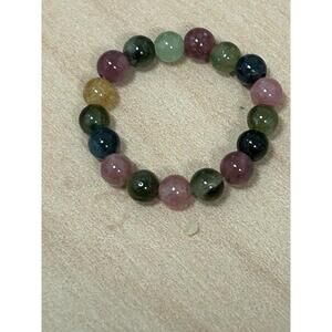 Unique multi-color natural tourmaline gemstone beaded ring
